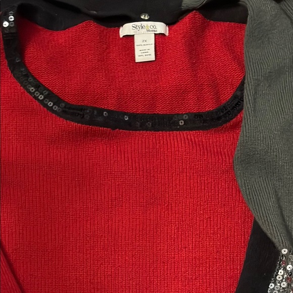 Style & co Red Sweater dress with removal Black and White Scarf, size 2x - Picture 5 of 9